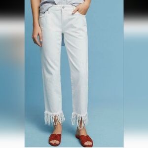 Anthropologie Pilcro Hyphen Mid Rise Straight Jeans Fringe Sz 26